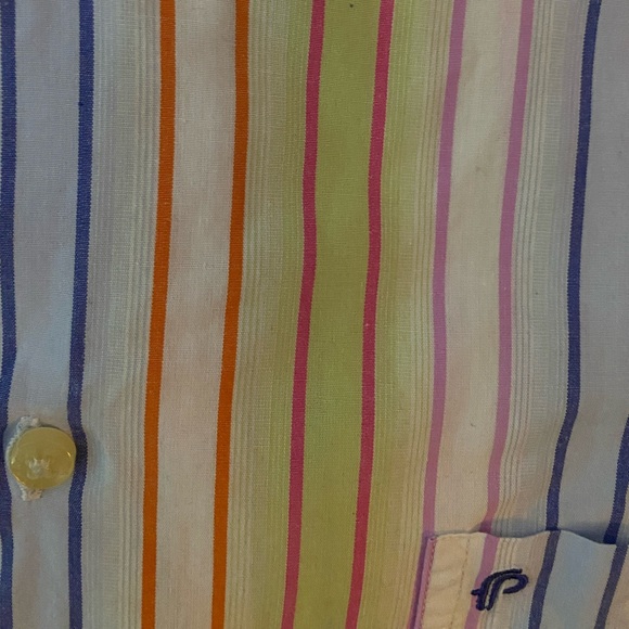 Fernando Pena White With Bright Colors Diagonal Stripes S/S Mens Shirt M - Picture 5 of 5